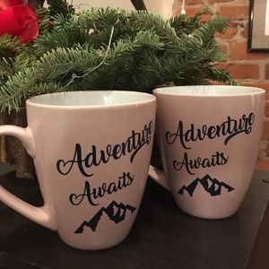 Adventure Awaits PAIR of Pink Mugs with Mountain